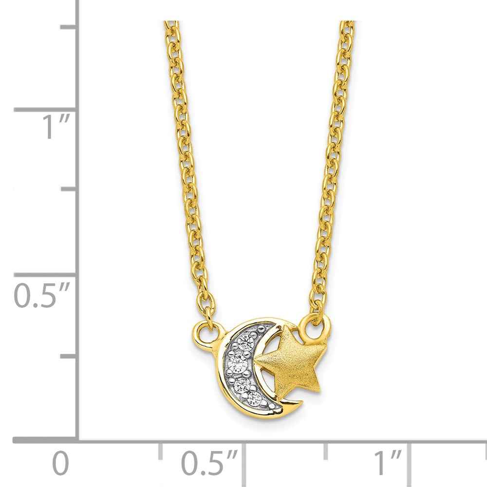 Sterlingsilber Goldfarben Zirkonia Satiniert Stern und Poliert Mond Halskette