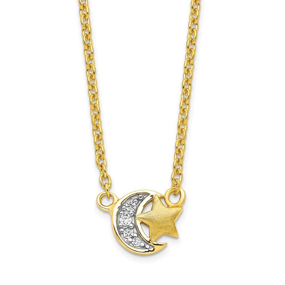 Sterlingsilber Goldfarben Zirkonia Satiniert Stern und Poliert Mond Halskette