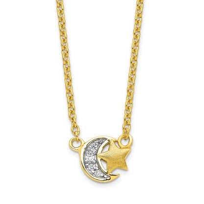 Sterlingsilber Goldfarben Zirkonia Satiniert Stern und Poliert Mond Halskette