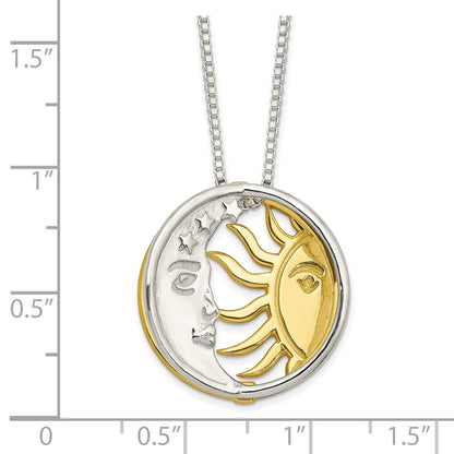 Sterlingsilber & Goldfarben Poliert Sonne Mond Halskette