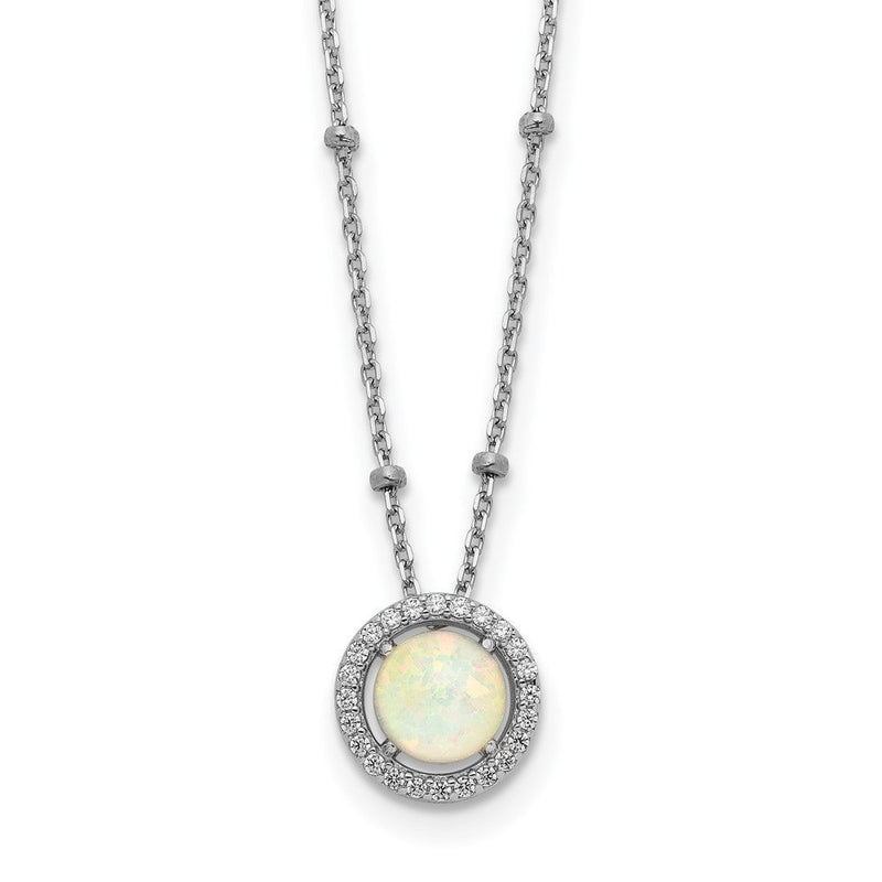 Sterlingsilber Rhodiniert Weiß Erzeugt Opal Zirkonia Gekugelt mit 2 in Verlängerung. Halskette