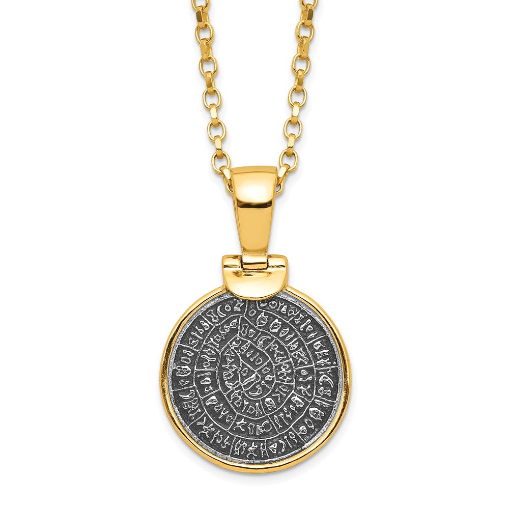 Sterlingsilber Ss Goldfarben Poliert Replica Phaistos Münze Anhänger mit 2 in Verlängerung. Halskette