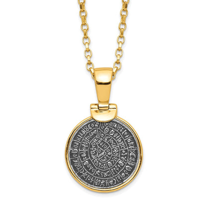 Sterlingsilber Ss Goldfarben Poliert Replica Phaistos Münze Anhänger mit 2 in Verlängerung. Halskette