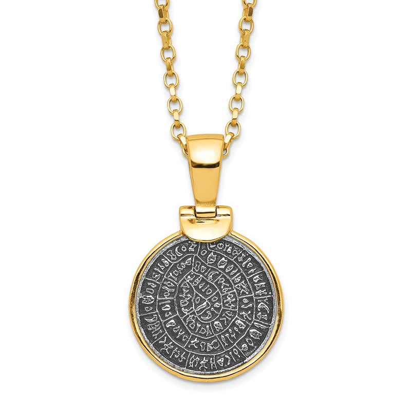 Sterlingsilber Ss Goldfarben Poliert Replica Phaistos Münze Anhänger mit 2 in Verlängerung. Halskette