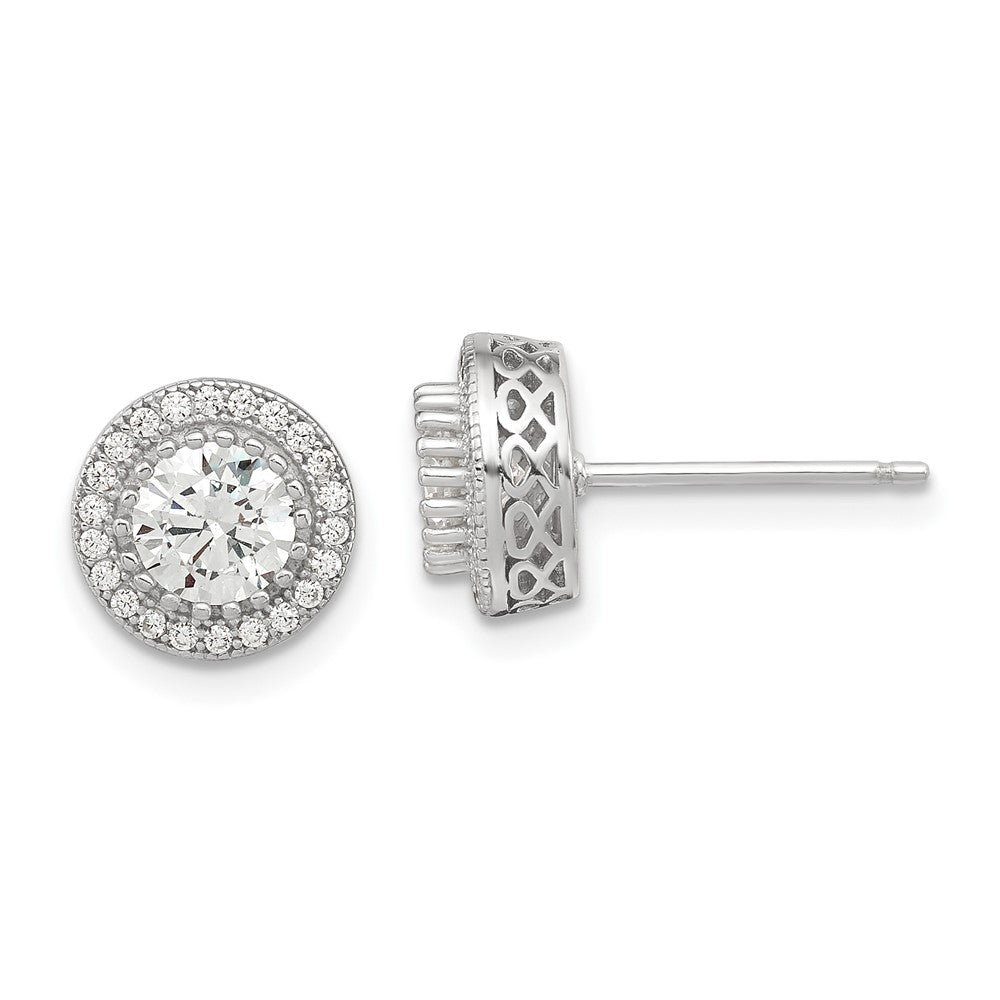 Sterlingsilber Poliert Rhodiniert Zirkonia 18 Zoll Halskette/ Ohrstecker Set