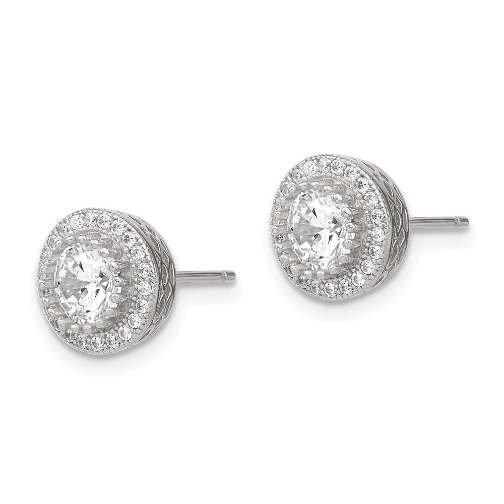 Sterlingsilber Poliert Rhodiniert Zirkonia 18 Zoll Halskette/ Ohrstecker Set