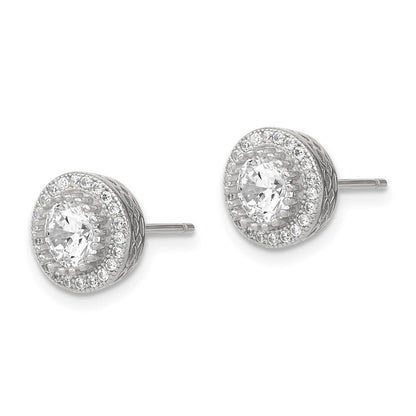 Sterlingsilber Poliert Rhodiniert Zirkonia 18 Zoll Halskette/ Ohrstecker Set