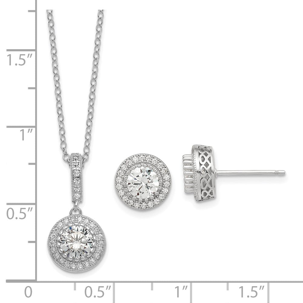 Sterlingsilber Poliert Rhodiniert Zirkonia 18 Zoll Halskette/ Ohrstecker Set