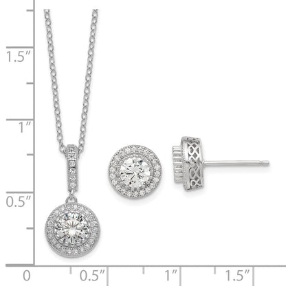 Sterlingsilber Poliert Rhodiniert Zirkonia 18 Zoll Halskette/ Ohrstecker Set