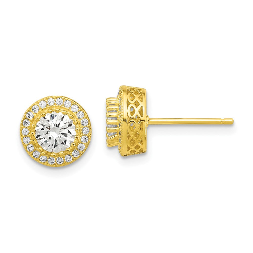 Sterlingsilber Poliert Goldfarben Zirkonia 18 Zoll Halskette/ Ohrstecker Set