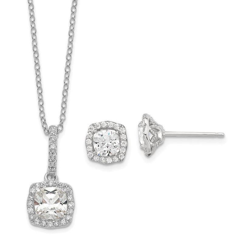 Sterlingsilber Poliert Rhodiniert Zirkonia 18 Zoll Halskette/ Ohrstecker Set