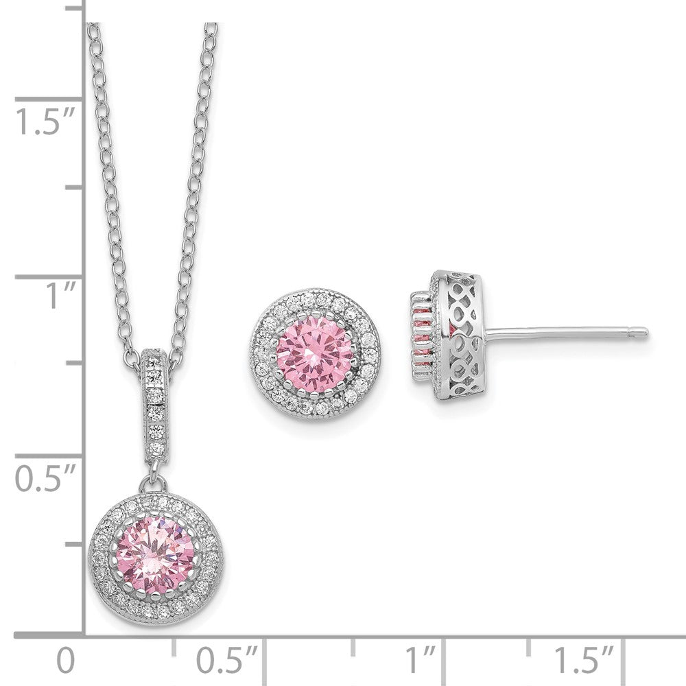 Sterlingsilber Poliert Rhodiniert Zirkonia 18 Zoll Halskette/ Ohrstecker Set