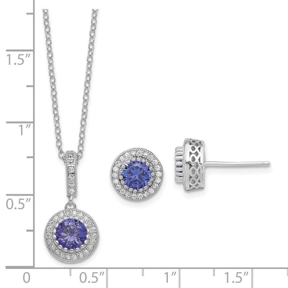 Sterlingsilber Poliert Rhodiniert Zirkonia 18 Zoll Halskette/ Ohrstecker Set