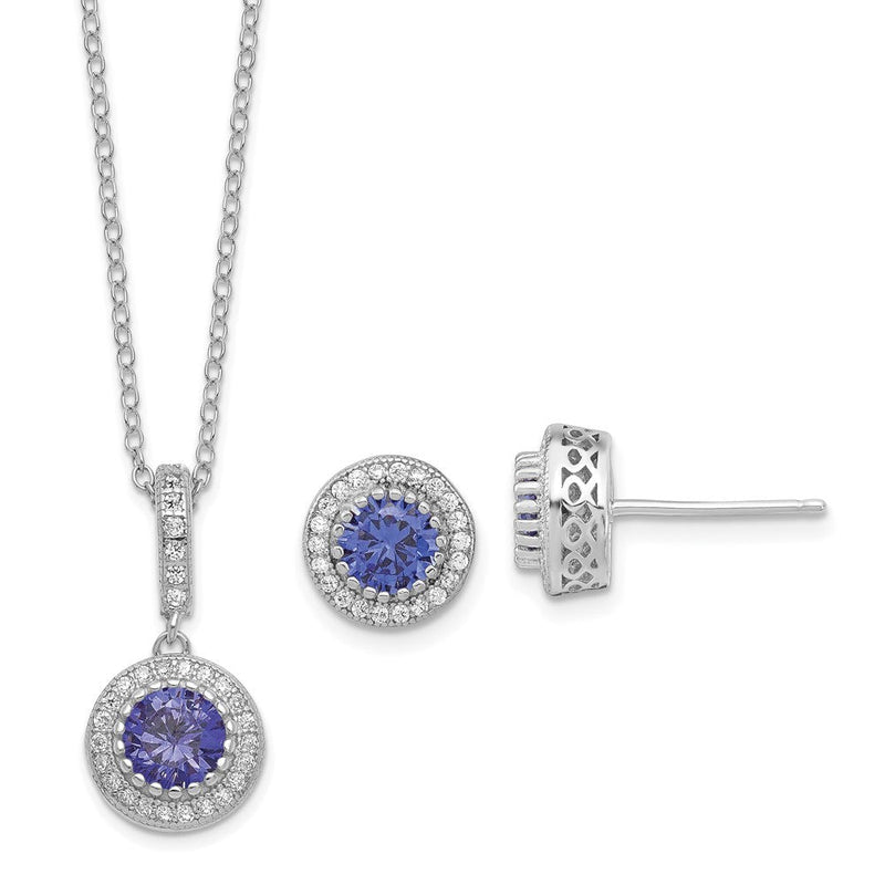 Sterlingsilber Poliert Rhodiniert Zirkonia 18 Zoll Halskette/ Ohrstecker Set
