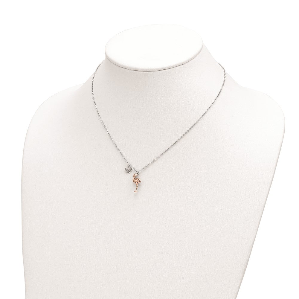 Ss/roségoldbeschichtet Sterlingsilber Rhodiniert Roségoldbeschichtet Flamingo Herz 16.5 Zoll mit A 1 Extention Halskette