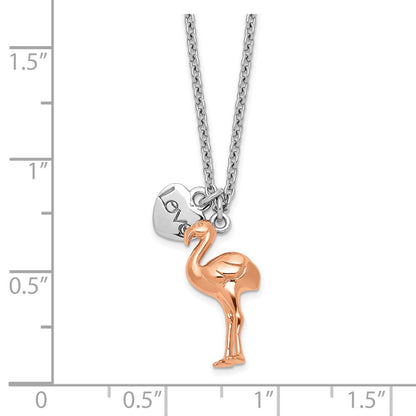 Ss/roségoldbeschichtet Sterlingsilber Rhodiniert Roségoldbeschichtet Flamingo Herz 16.5 Zoll mit A 1 Extention Halskette