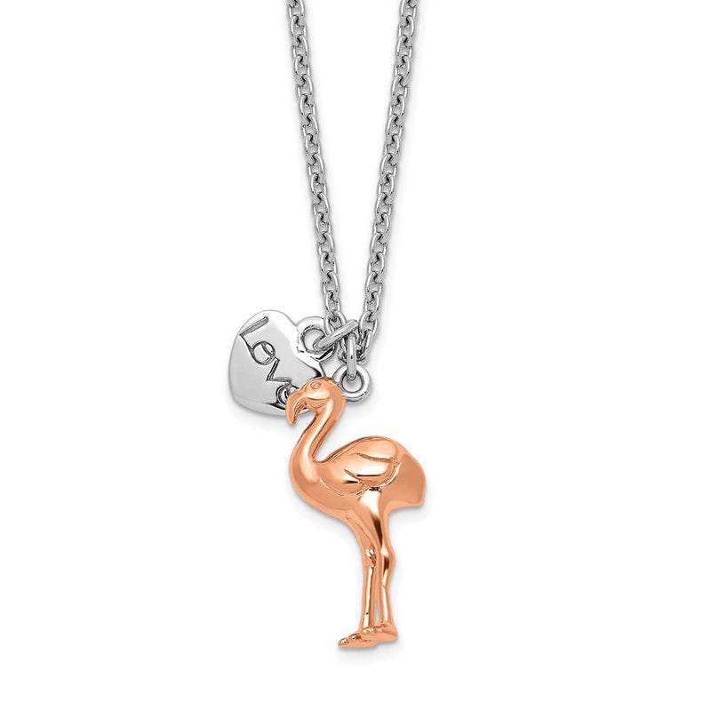 Ss/roségoldbeschichtet Sterlingsilber Rhodiniert Roségoldbeschichtet Flamingo Herz 16.5 Zoll mit A 1 Extention Halskette