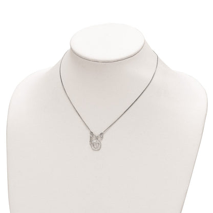 Sterlingsilber Rhodiniert Satiniert Herz/love/cz mit 1.5 Zoll Verlängerung Halskette