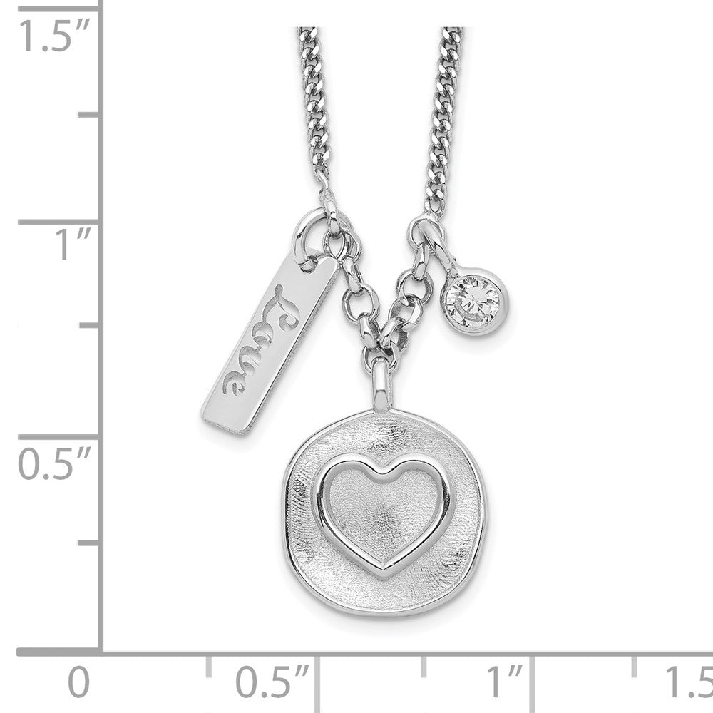 Sterlingsilber Rhodiniert Satiniert Herz/love/cz mit 1.5 Zoll Verlängerung Halskette