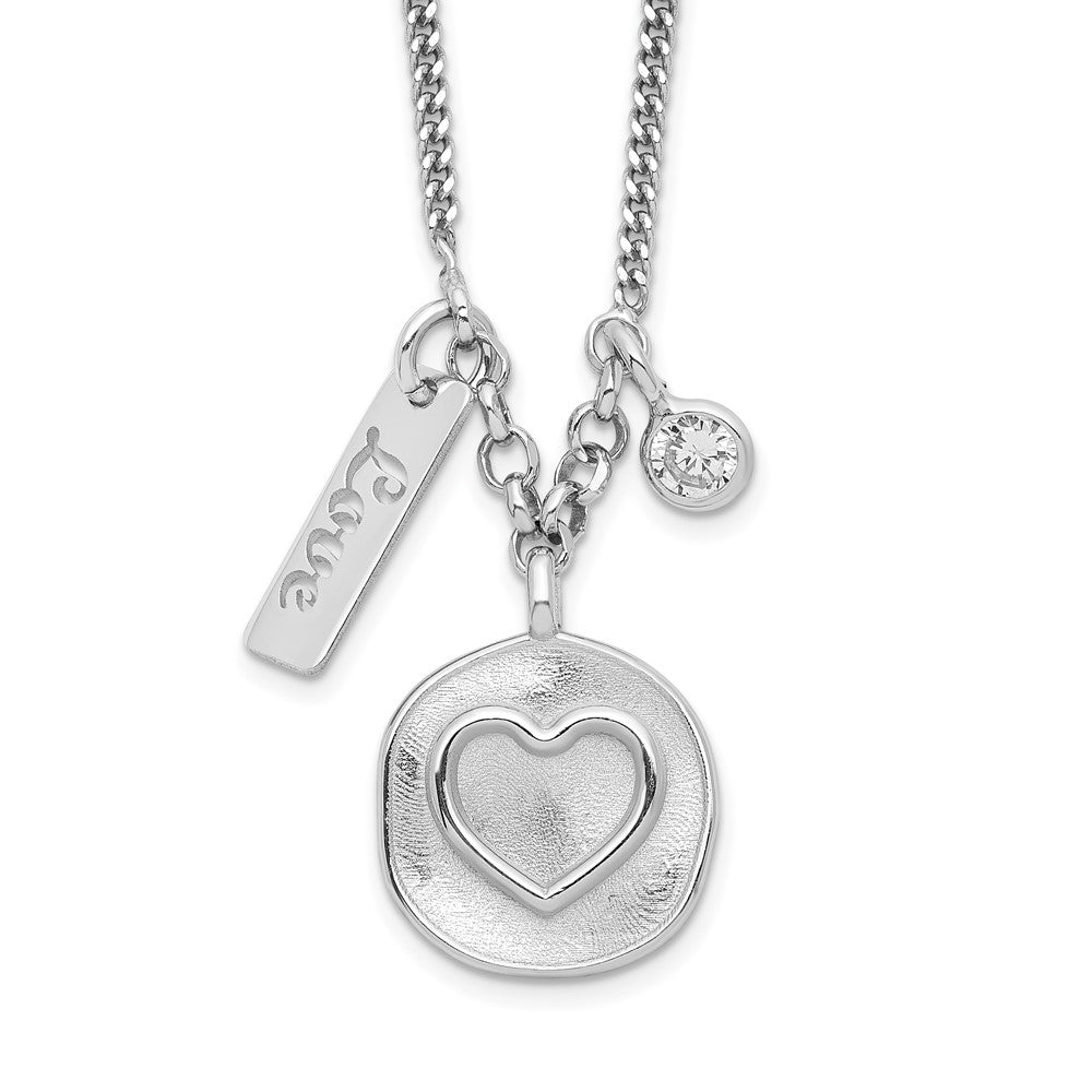 Sterlingsilber Rhodiniert Satiniert Herz/love/cz mit 1.5 Zoll Verlängerung Halskette