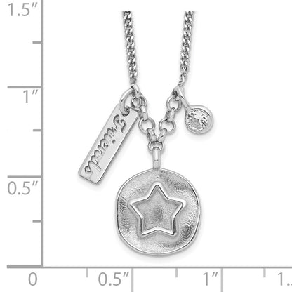 Sterlingsilber Rhodiniert Satiniert Stern/friends/cz mit 1.5 Zoll Verlängerung Halskette