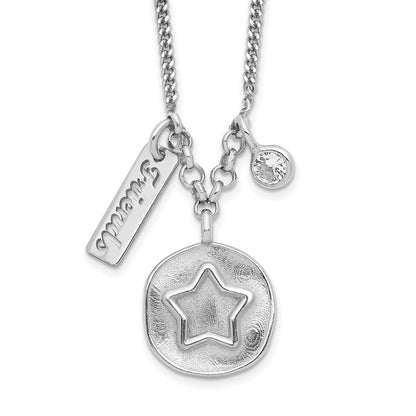 Sterlingsilber Rhodiniert Satiniert Stern/friends/cz mit 1.5 Zoll Verlängerung Halskette