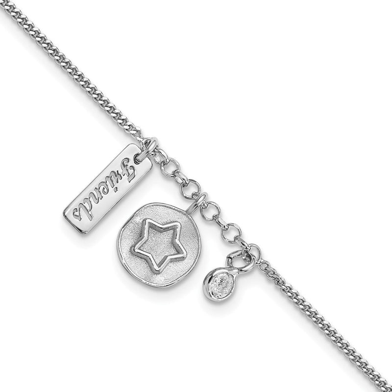 7 Zoll Sterlingsilber Rhodiniert Satiniert Stern Friends Zirkonia Mit.5 Zoll Verlängerung Armband