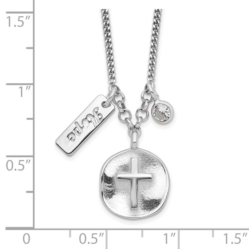 Sterlingsilber Rhodiniert Satiniert Kreuz/hope/cz mit 1.5 Zoll Verlängerung Halskette