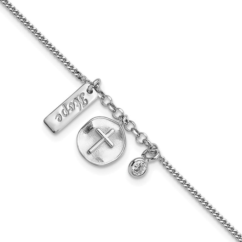 7 Zoll Sterlingsilber Rhodiniert Satiniert Kreuz Hoffnung Zirkonia Mit.5 Zoll Verlängerung Armband