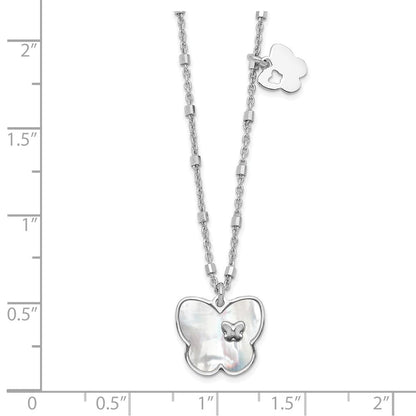 Sterlingsilber Rhodium-plate Perlmutt Schmetterling mit 1 Zoll Verlängerung Halskette