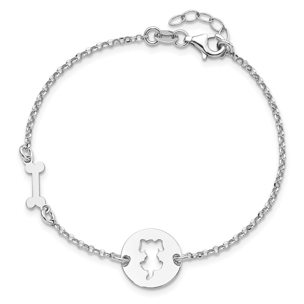 7 Zoll Sterlingsilber Rhodiniert Puppy und Bone Mit.5 in Verlängerung Armband