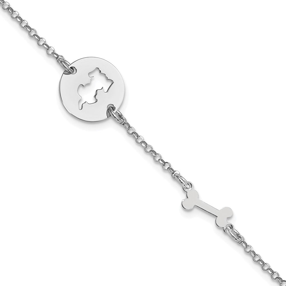 7 Zoll Sterlingsilber Rhodiniert Puppy und Bone Mit.5 in Verlängerung Armband