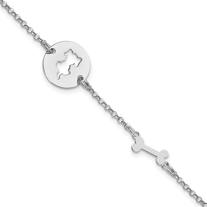 7 Zoll Sterlingsilber Rhodiniert Puppy und Bone Mit.5 in Verlängerung Armband