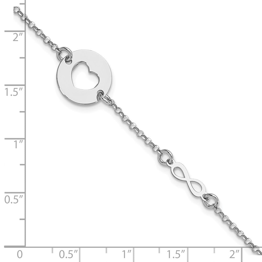 7 Zoll Sterlingsilber Rhodiniert Herz und Unendlichkeit Mit.5 in Verlängerung Armband