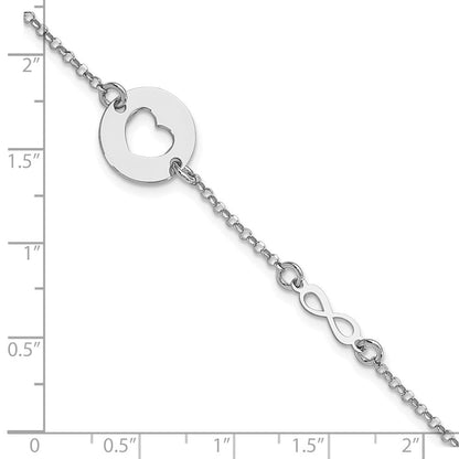 7 Zoll Sterlingsilber Rhodiniert Herz und Unendlichkeit Mit.5 in Verlängerung Armband