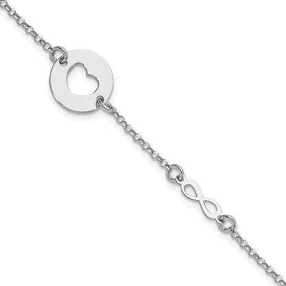 7 Zoll Sterlingsilber Rhodiniert Herz und Unendlichkeit Mit.5 in Verlängerung Armband