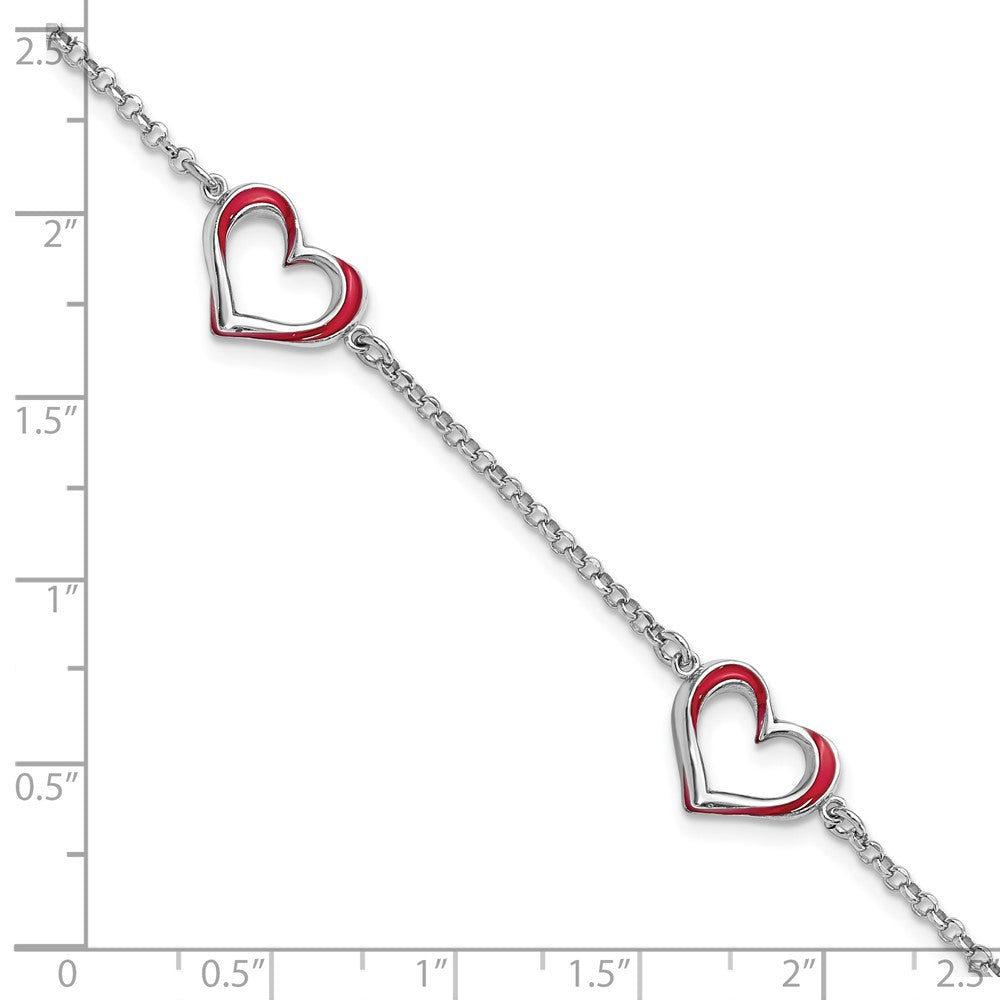 7 Zoll Sterlingsilber Rhodiniert Rot Emaille 3-heart Mit.5 in Verlängerung Armband
