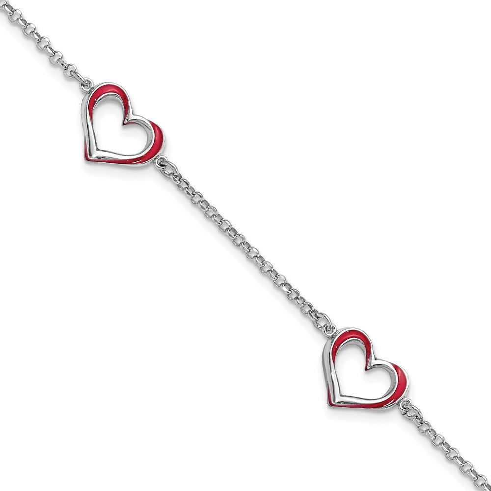 7 Zoll Sterlingsilber Rhodiniert Rot Emaille 3-heart Mit.5 in Verlängerung Armband