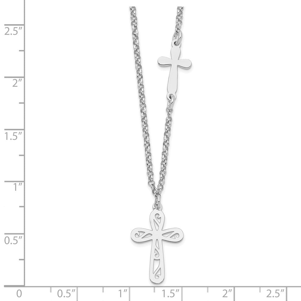 Sterlingsilber Rhodiniert 2-cross mit 1 in Verlängerung Halskette