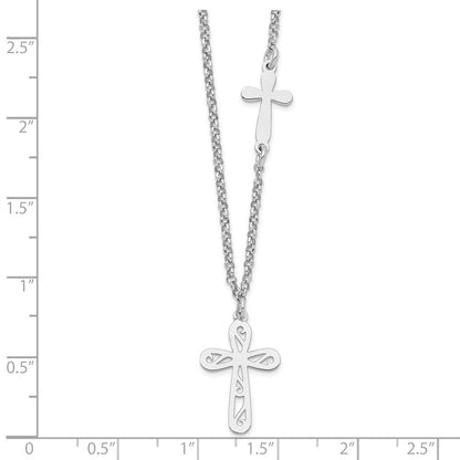 Sterlingsilber Rhodiniert 2-cross mit 1 in Verlängerung Halskette