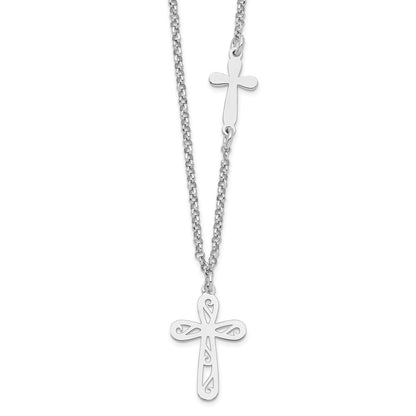 Sterlingsilber Rhodiniert 2-cross mit 1 in Verlängerung Halskette