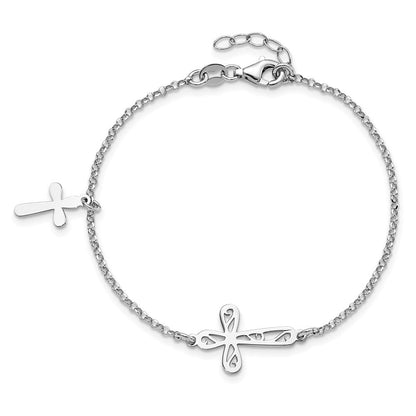 7.5 Zoll Sterlingsilber Rhodiniert 2-cross Mit.5 in Verlängerung Armband