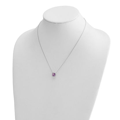 Sterlingsilber Rhodiniert Quadratisch Amethyst mit 2 in Verlängerung. Halskette