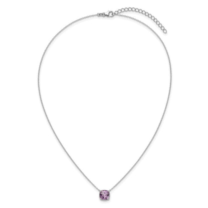 Sterlingsilber Rhodiniert Quadratisch Amethyst mit 2 in Verlängerung. Halskette