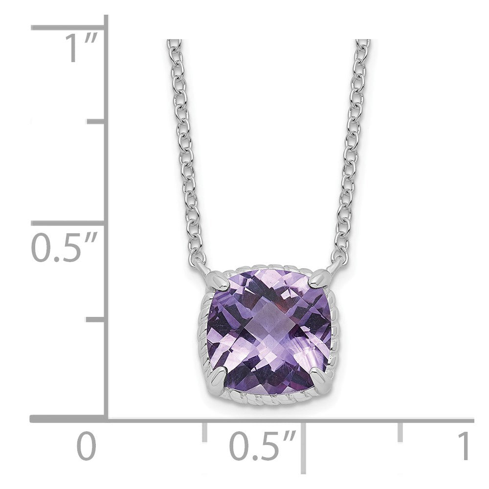 Sterlingsilber Rhodiniert Quadratisch Amethyst mit 2 in Verlängerung. Halskette