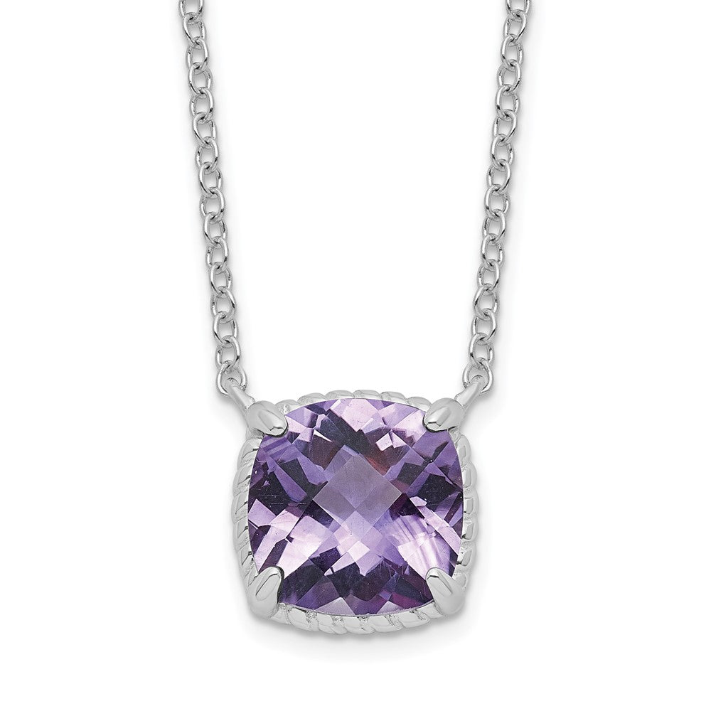 Sterlingsilber Rhodiniert Quadratisch Amethyst mit 2 in Verlängerung. Halskette
