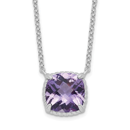 Sterlingsilber Rhodiniert Quadratisch Amethyst mit 2 in Verlängerung. Halskette
