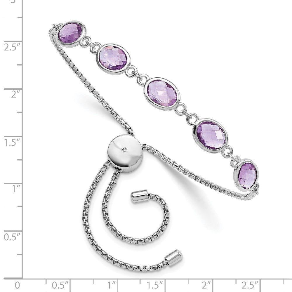 Sterlingsilber Sterlingsilver Rhodiniert Amethyst 7.5am & Zirkonia Verstellbar Armband