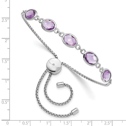 Sterlingsilber Sterlingsilver Rhodiniert Amethyst 7.5am & Zirkonia Verstellbar Armband