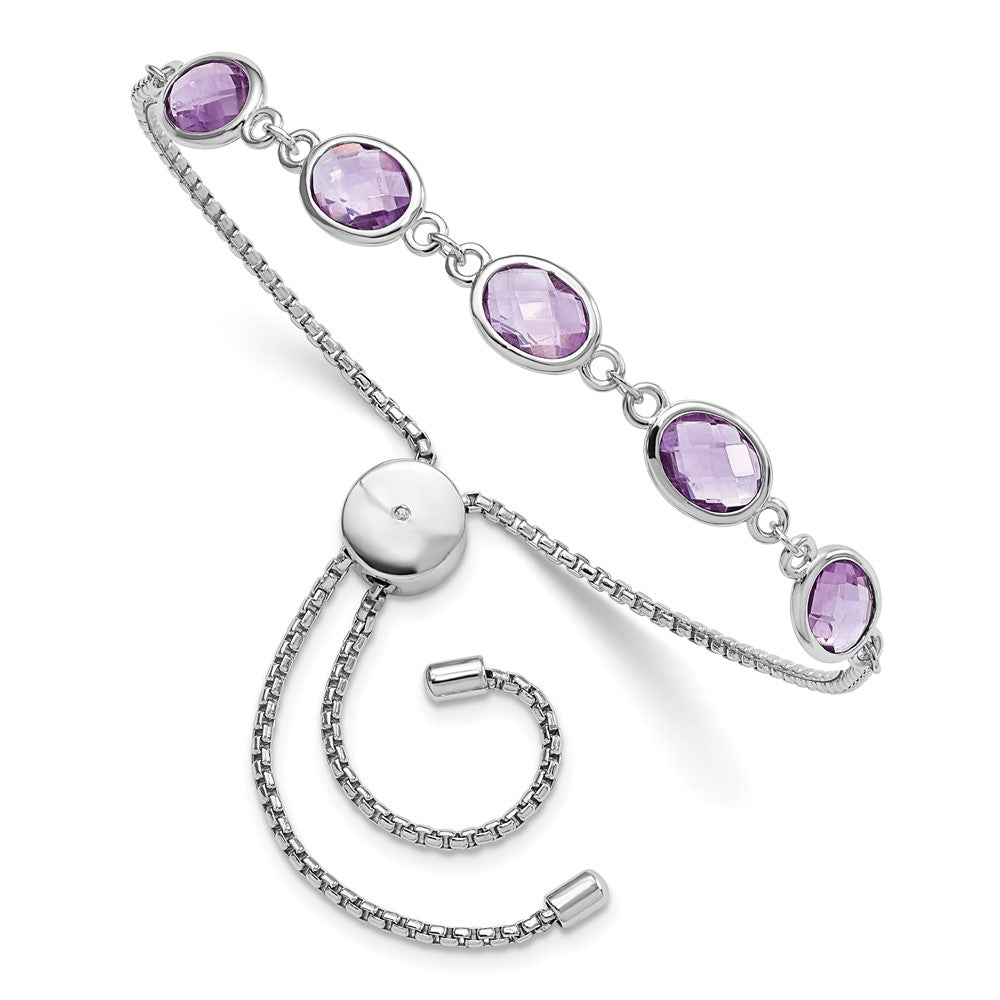 Sterlingsilber Sterlingsilver Rhodiniert Amethyst 7.5am & Zirkonia Verstellbar Armband